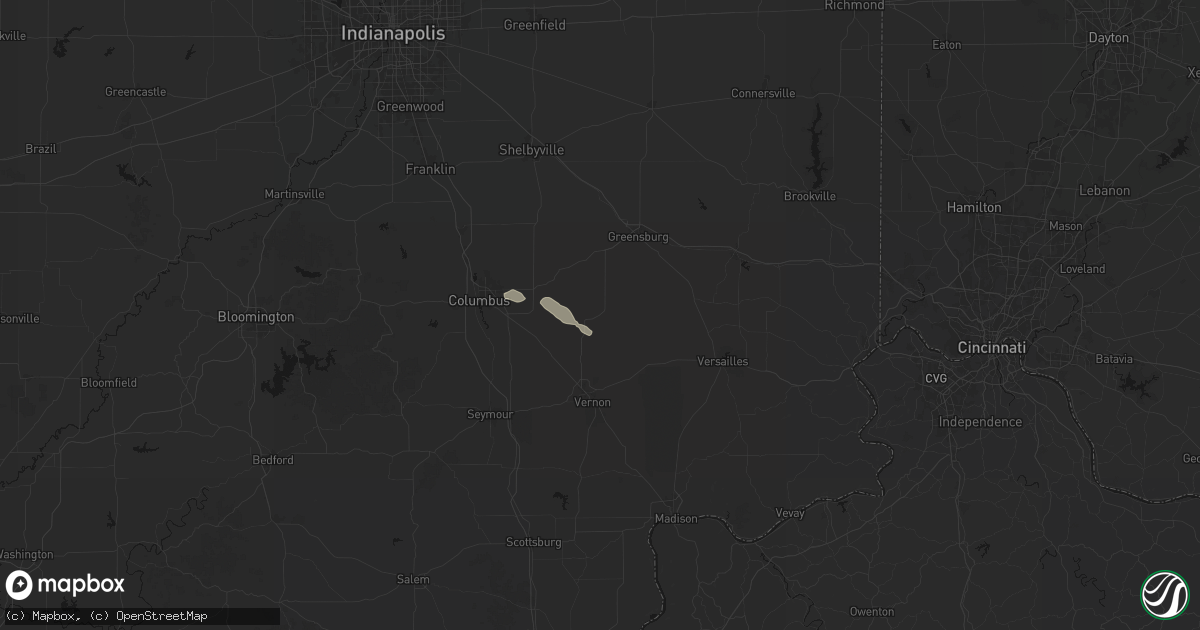 Hail map in Westport, IN on August 12, 2026