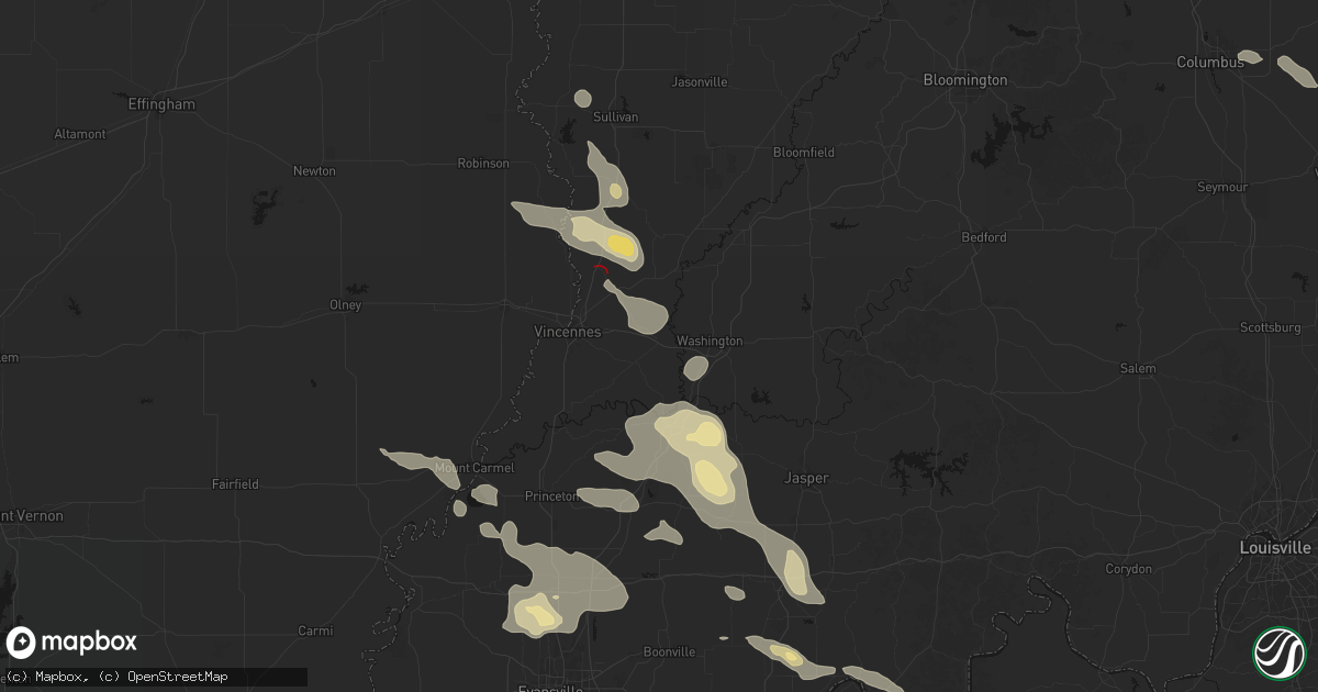Hail map in Wheatland, IN on August 12, 2026
