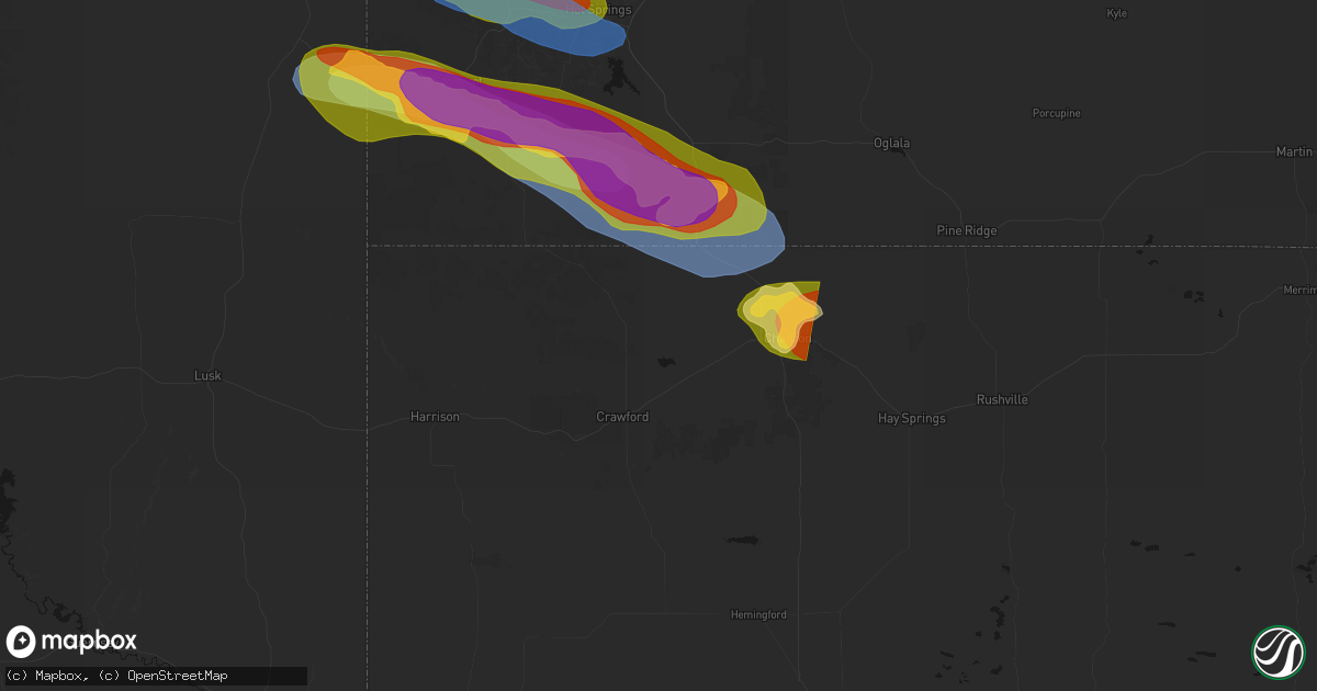 Hail map in Whitney, NE on August 12, 2026