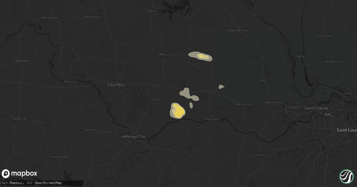 Hail map in Williamsburg, MO on August 12, 2026
