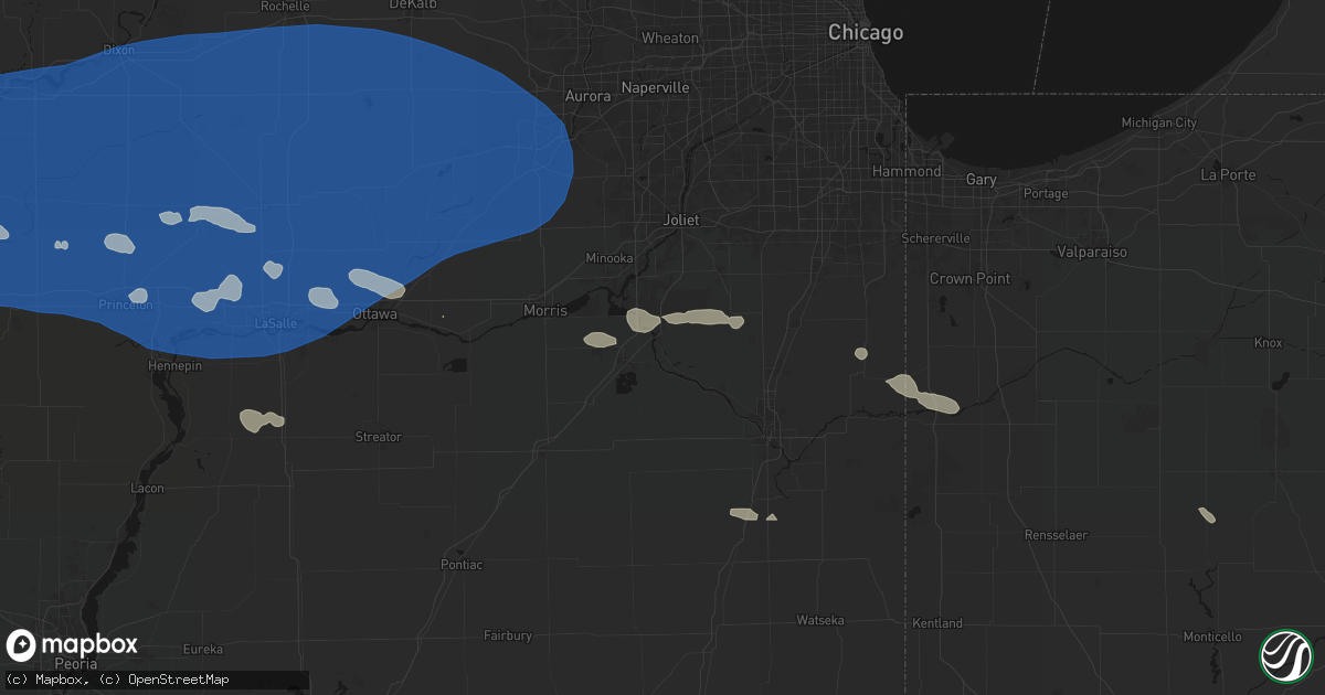 Hail map in Wilmington, IL on August 12, 2026