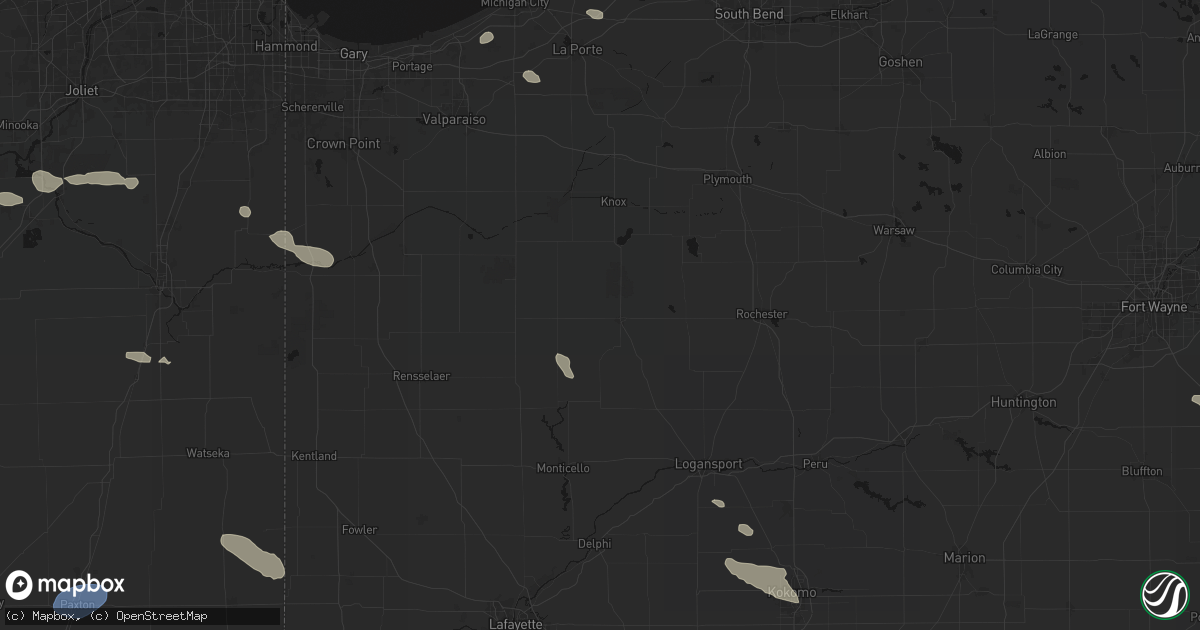 Hail map in Winamac, IN on August 12, 2026