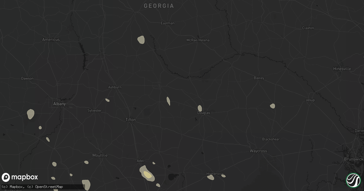 Hail map in Wray, GA on August 12, 2026