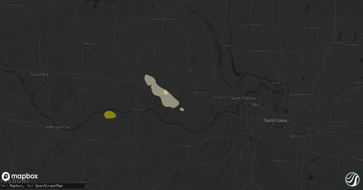 Hail map in Wright City, MO on August 12, 2026