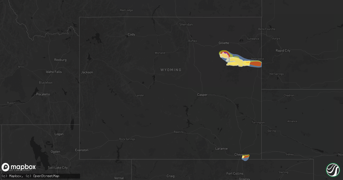 Hail map in Wyoming on August 12, 2026