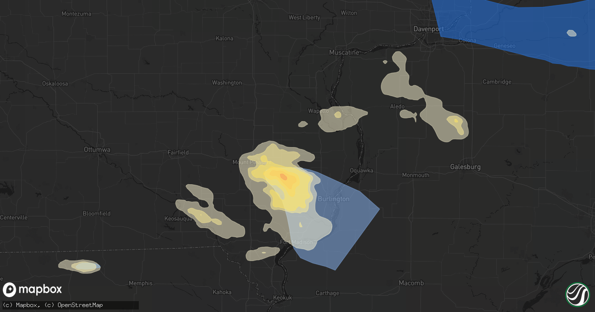 Hail map in Yarmouth, IA on August 12, 2026