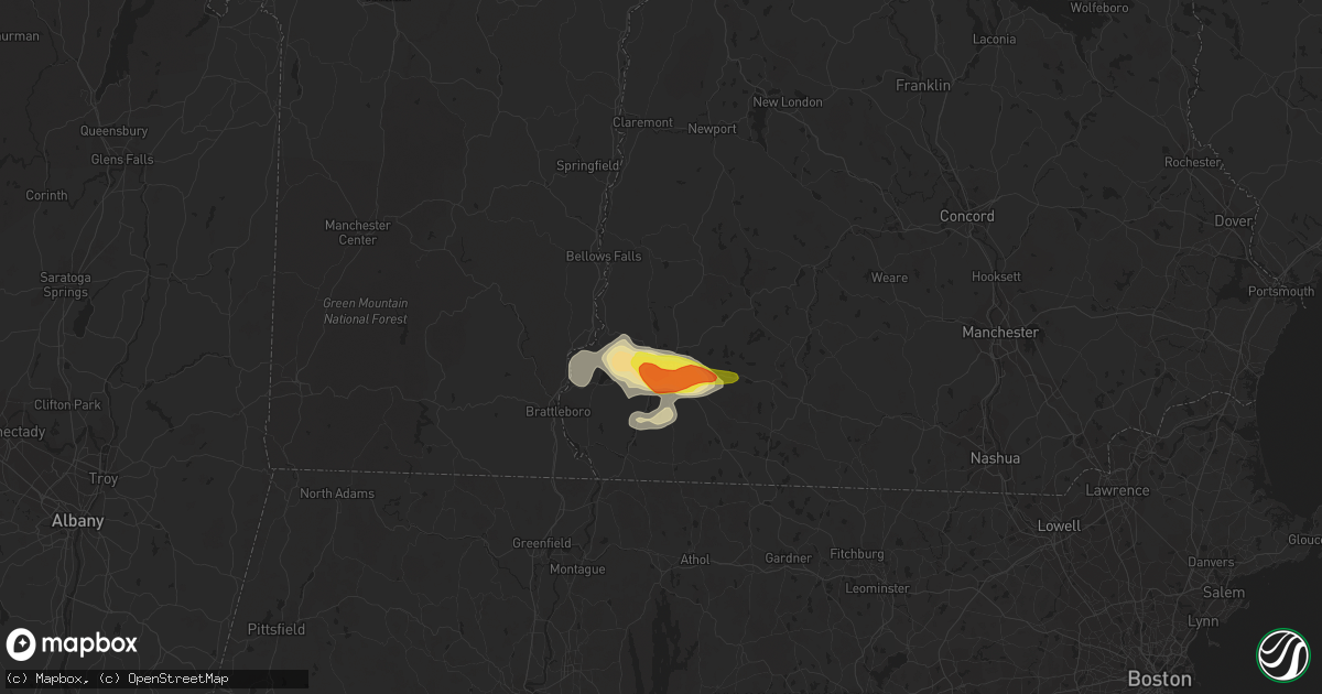 Hail map in Keene, NH on August 13, 2016