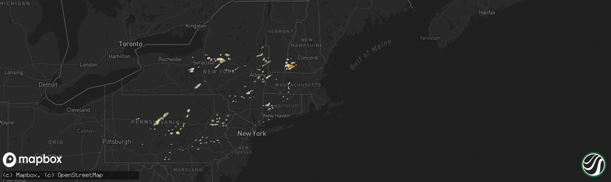 Hail map in Massachusetts on August 13, 2016