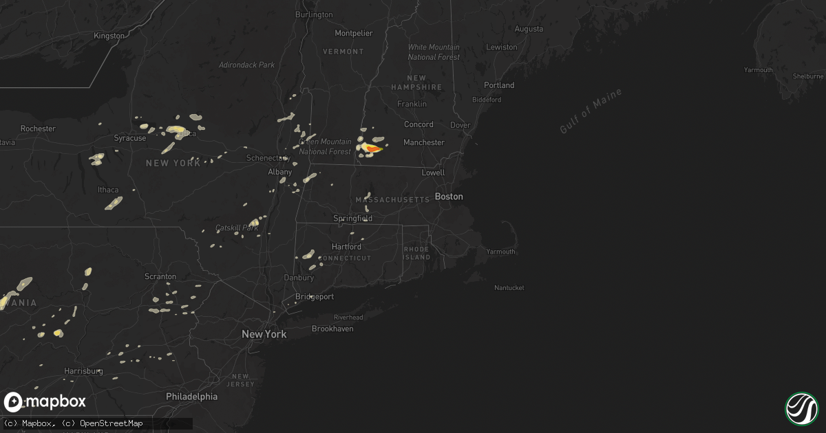 Hail map in Massachusetts on August 13, 2016