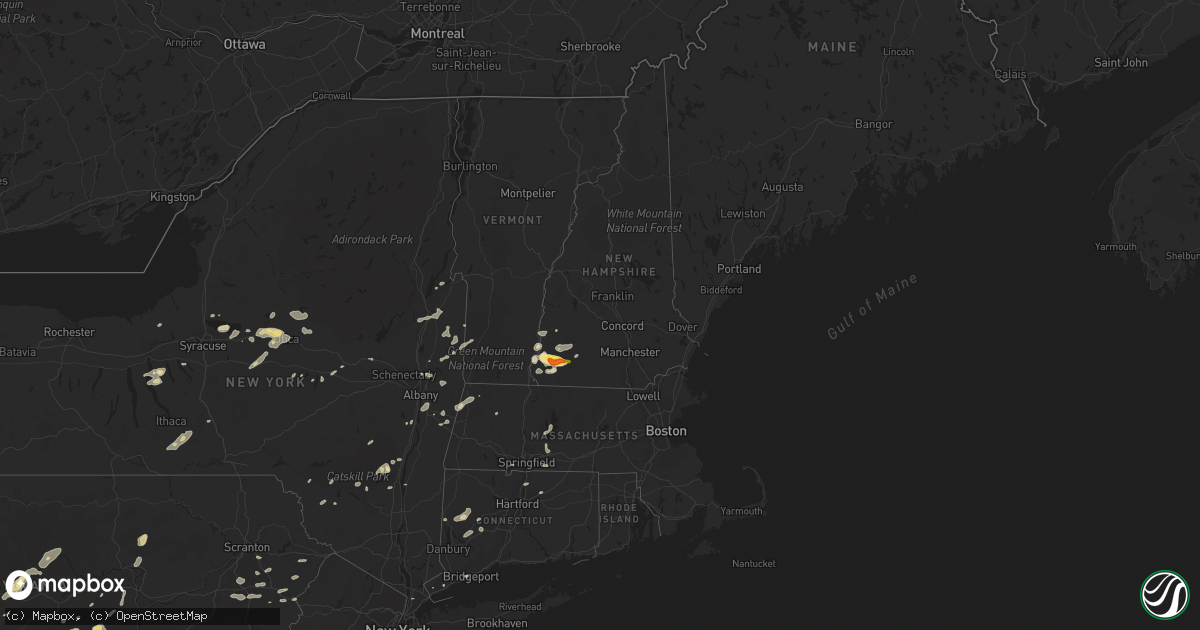 Hail map in New Hampshire on August 13, 2016