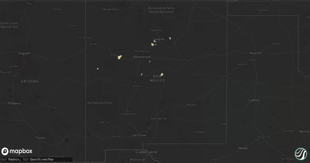Hail map in New Mexico on August 13, 2016