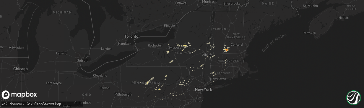 Hail map in New York on August 13, 2016