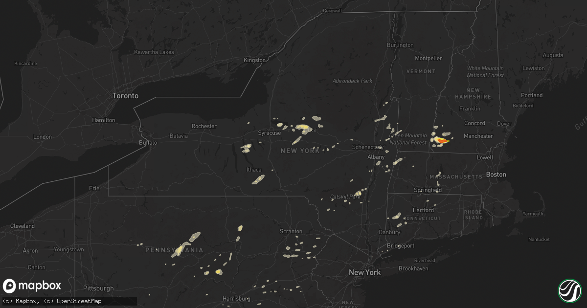 Hail map in New York on August 13, 2016