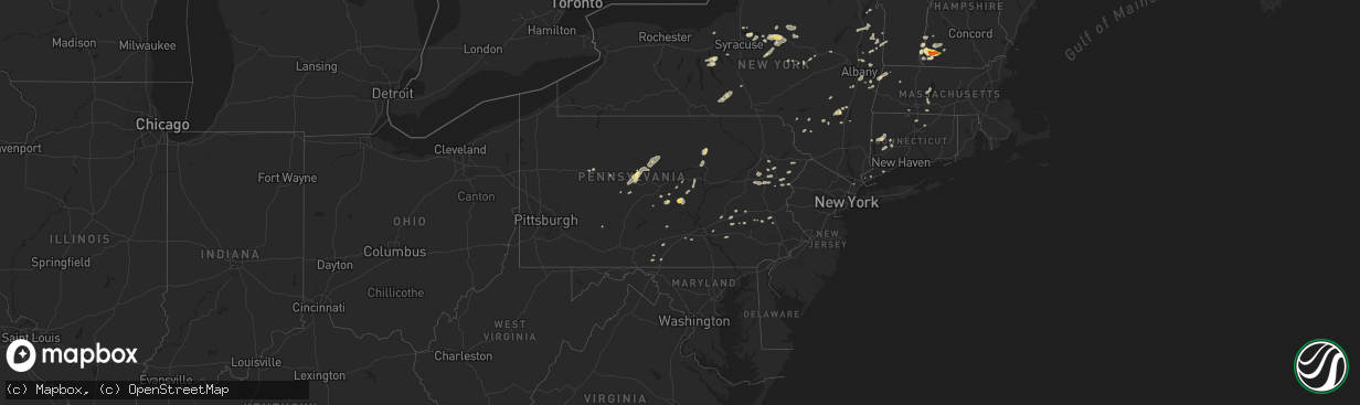 Hail map in Pennsylvania on August 13, 2016