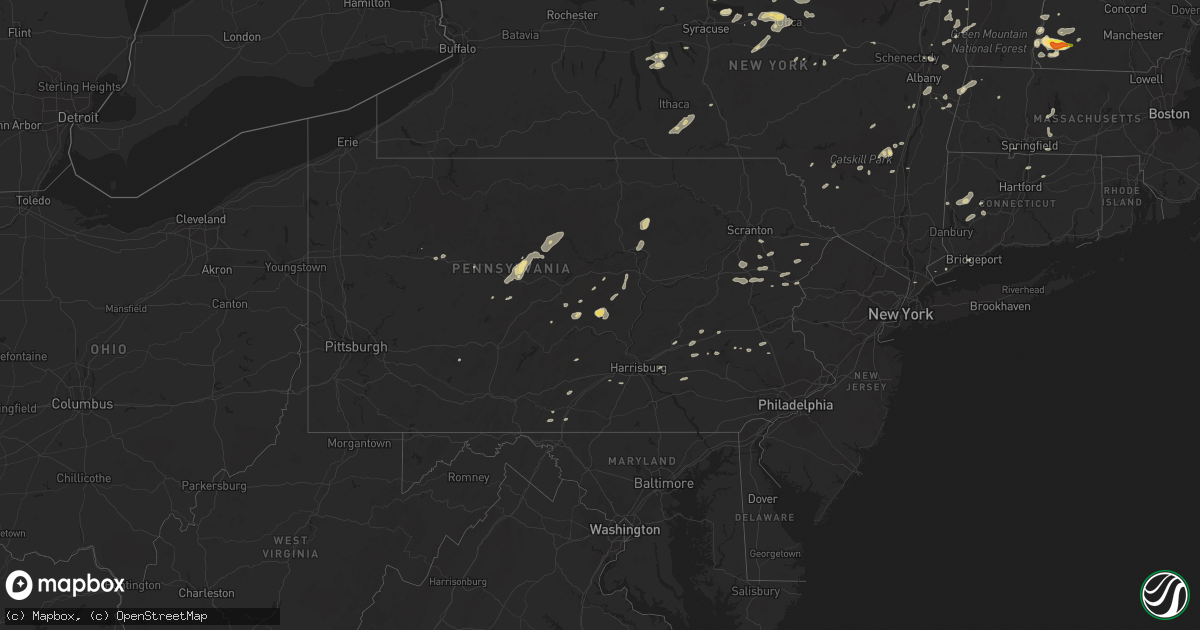 Hail map in Pennsylvania on August 13, 2016