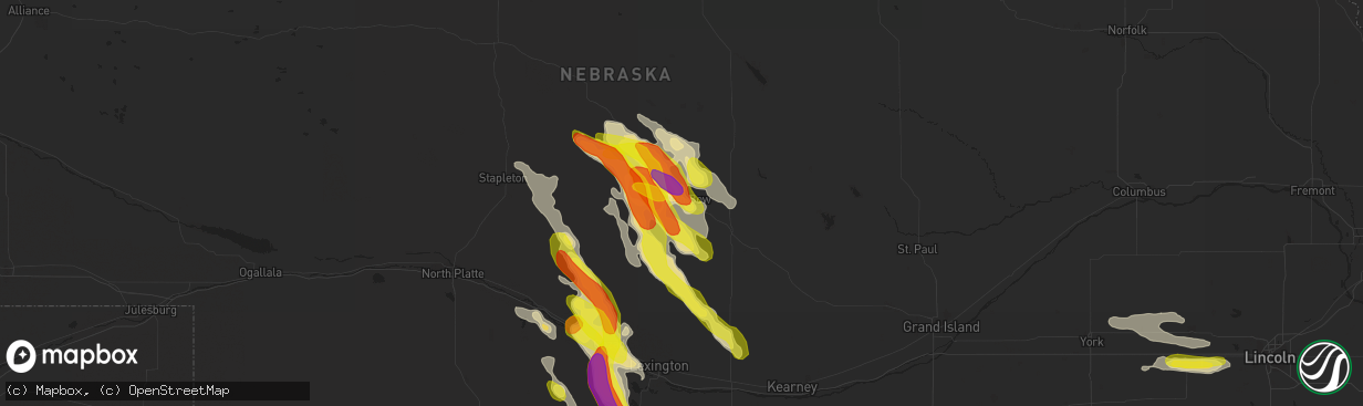 Hail map in Broken Bow, NE on August 13, 2017