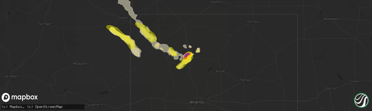 Hail map in Dumas, TX on August 13, 2017