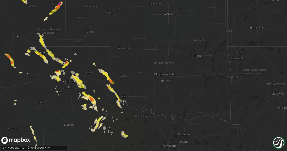 Hail map in Oklahoma on August 13, 2017