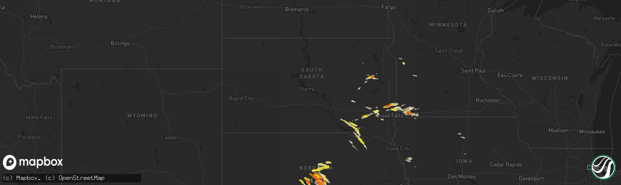 Hail map in South Dakota on August 13, 2017