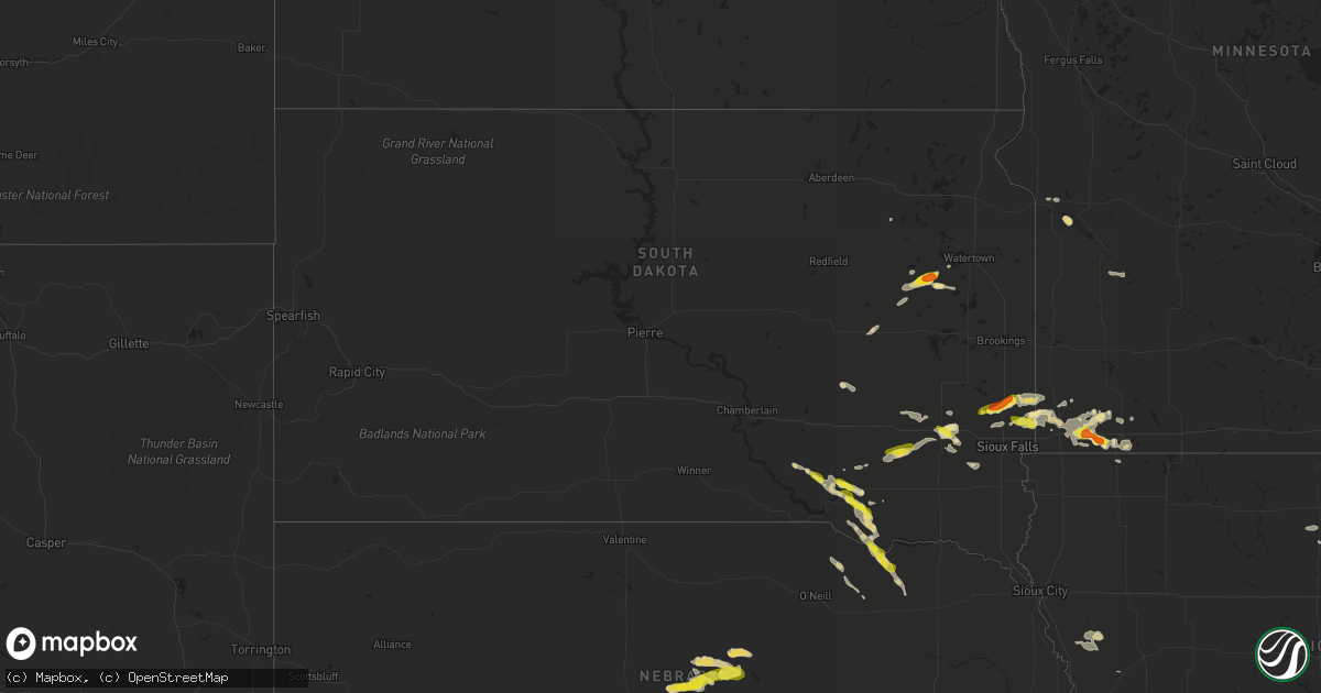 Hail map in South Dakota on August 13, 2017