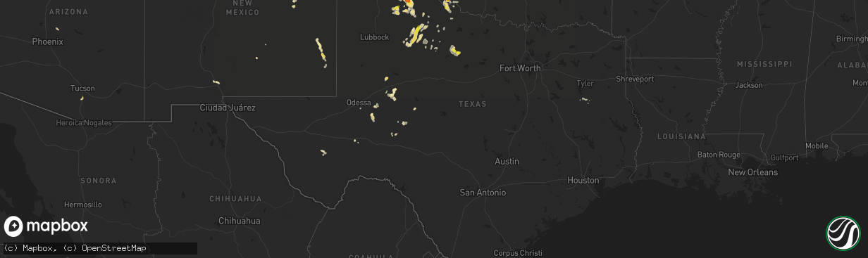 Hail map in Texas on August 13, 2017