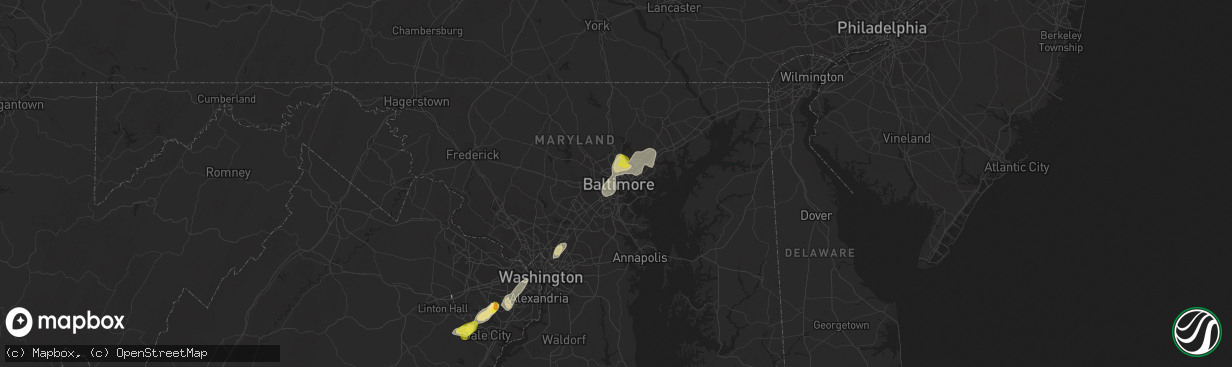 Hail map in Baltimore, MD on August 13, 2018