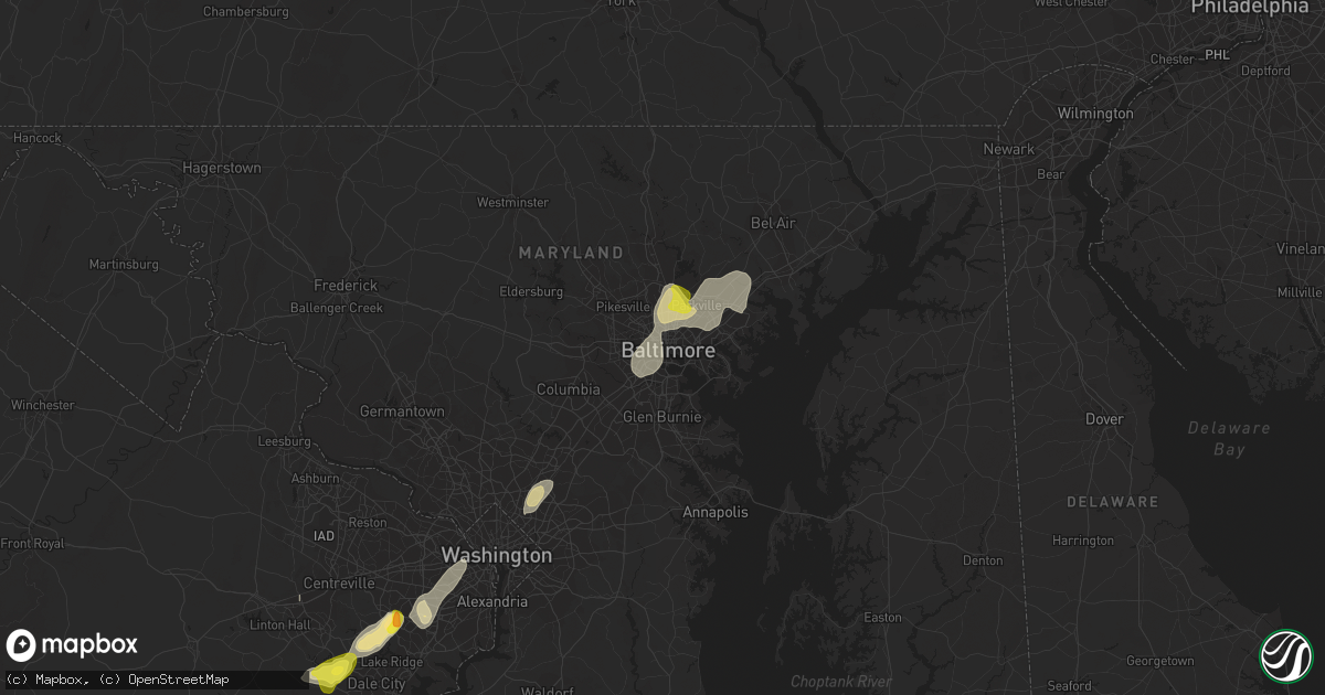 Hail map in Baltimore, MD on August 13, 2018