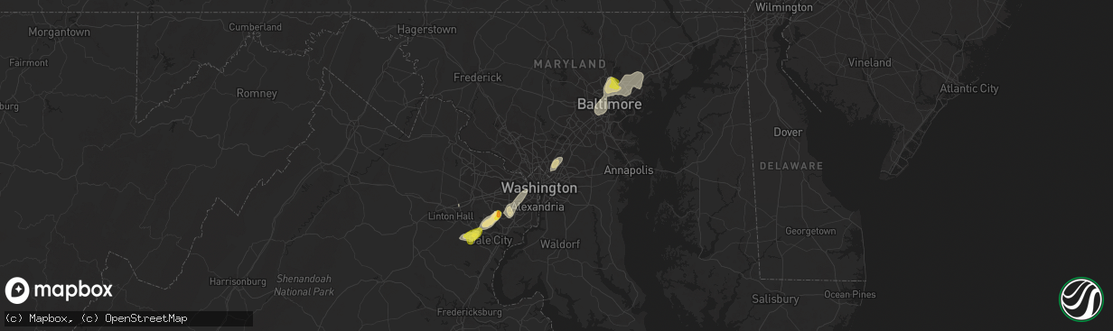 Hail map in College Park, MD on August 13, 2018