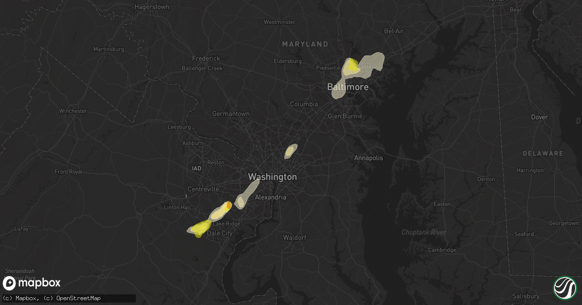 Hail map in College Park, MD on August 13, 2018