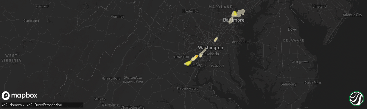 Hail map in Manassas, VA on August 13, 2018