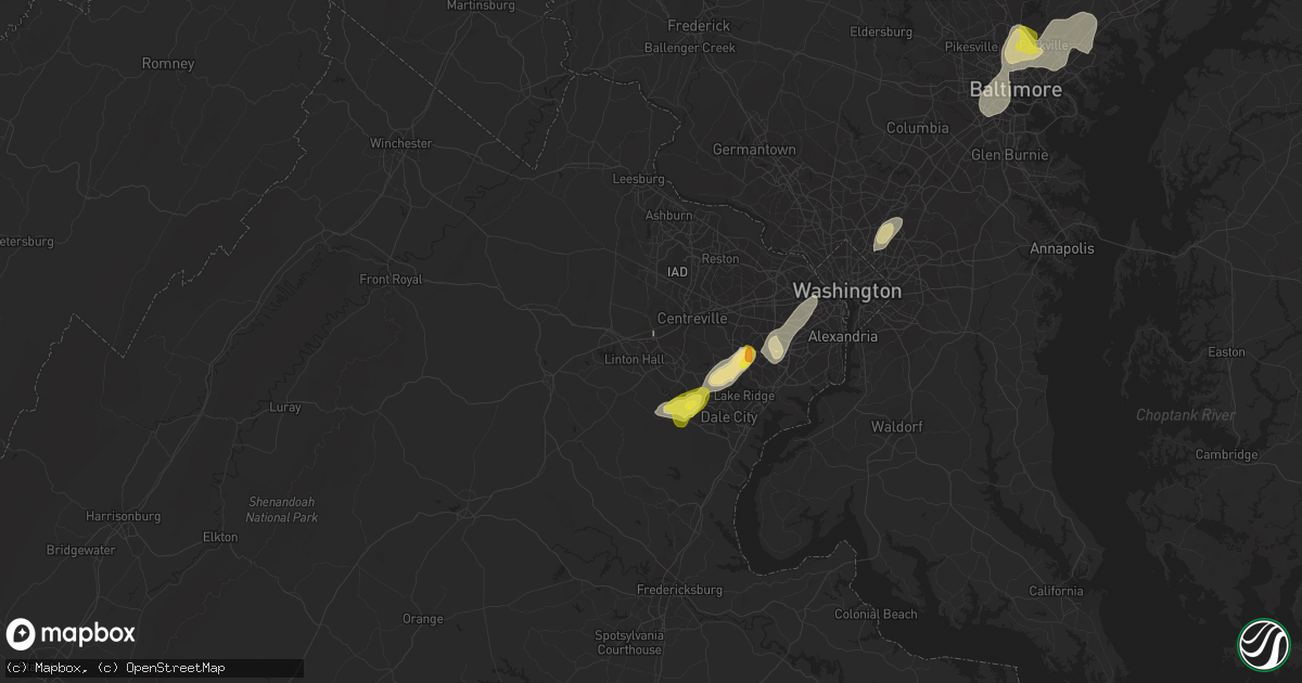 Hail map in Manassas, VA on August 13, 2018