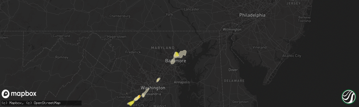 Hail map in Parkville, MD on August 13, 2018