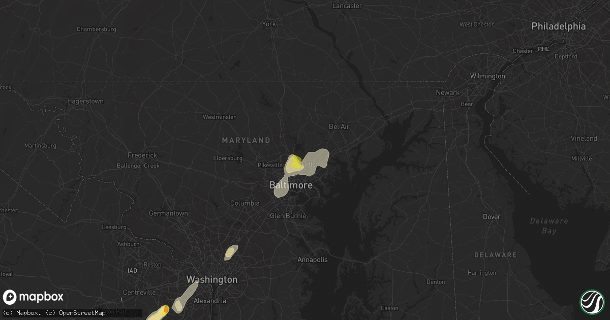 Hail map in Parkville, MD on August 13, 2018