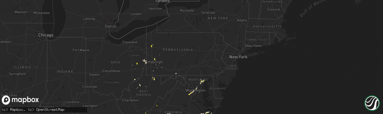 Hail map in Pennsylvania on August 13, 2018