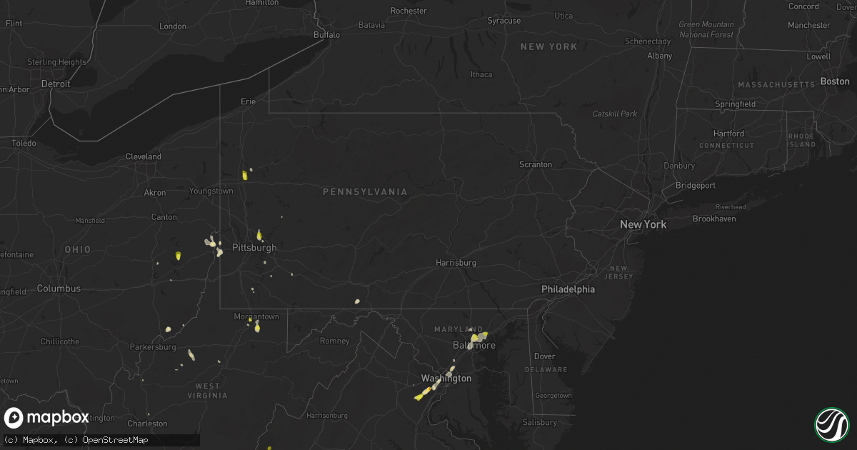 Hail map in Pennsylvania on August 13, 2018