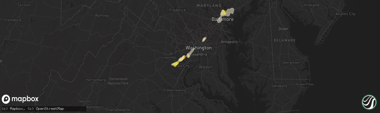 Hail map in Springfield, VA on August 13, 2018