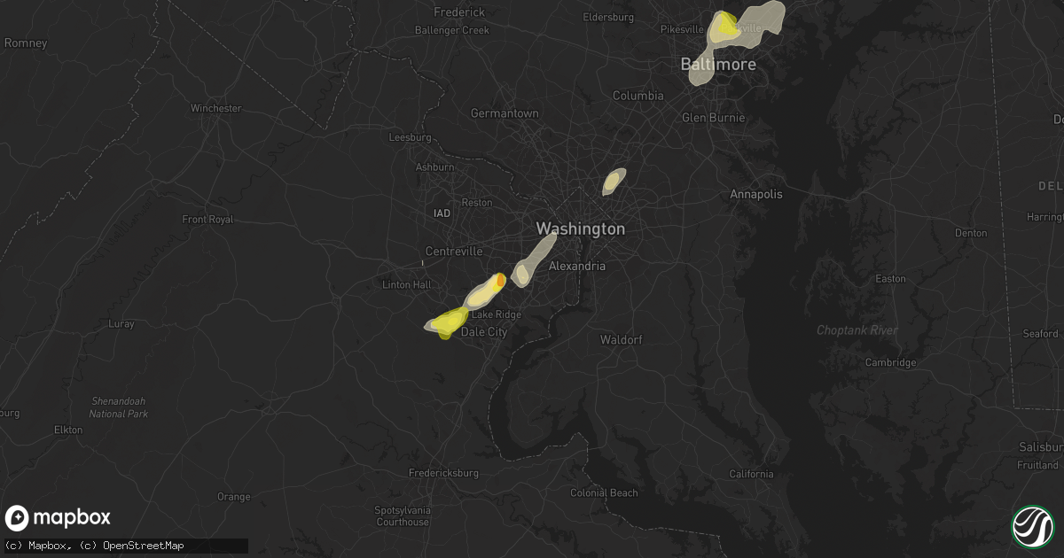 Hail map in Springfield, VA on August 13, 2018