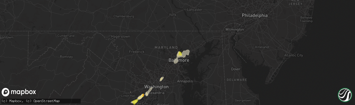 Hail map in Towson, MD on August 13, 2018