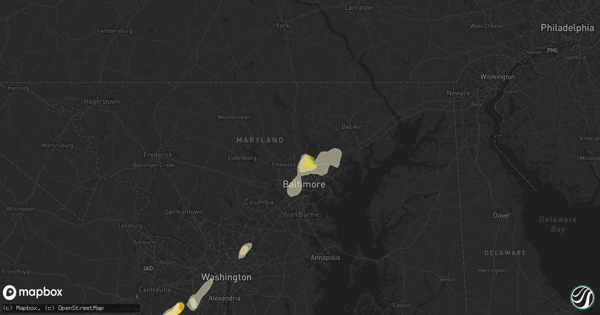 Hail map in Towson, MD on August 13, 2018