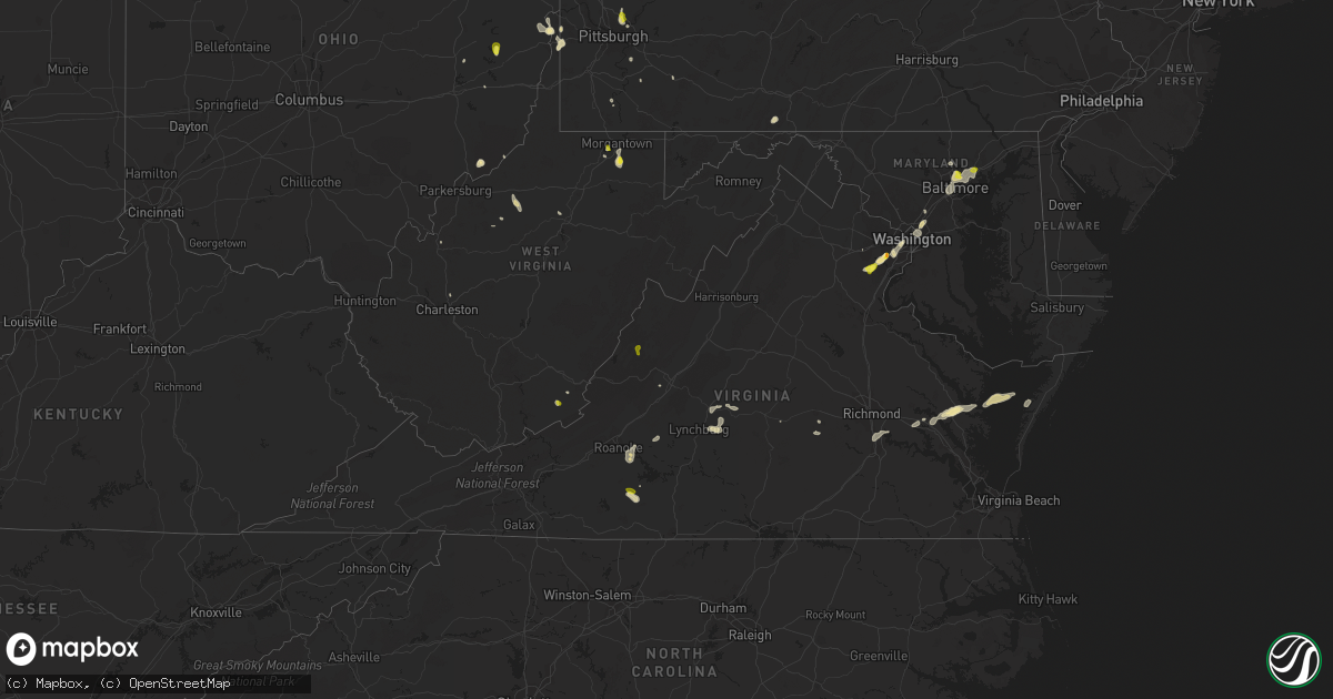 Hail map in Virginia on August 13, 2018