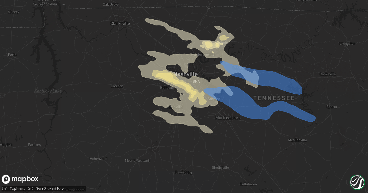 Hail map in Brentwood, TN on August 13, 2019