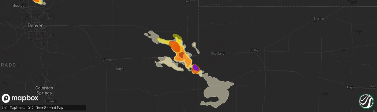 Hail map in Burlington, CO on August 13, 2019