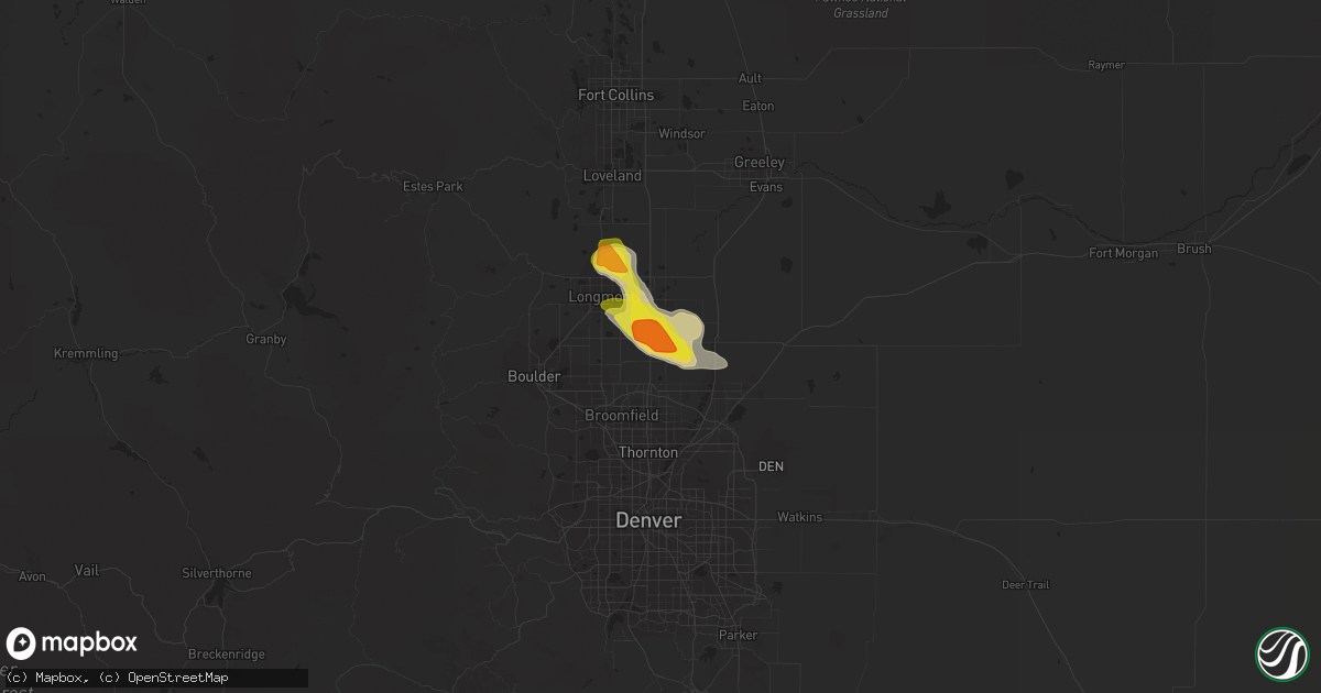 Hail map in Dacono, CO on August 13, 2019