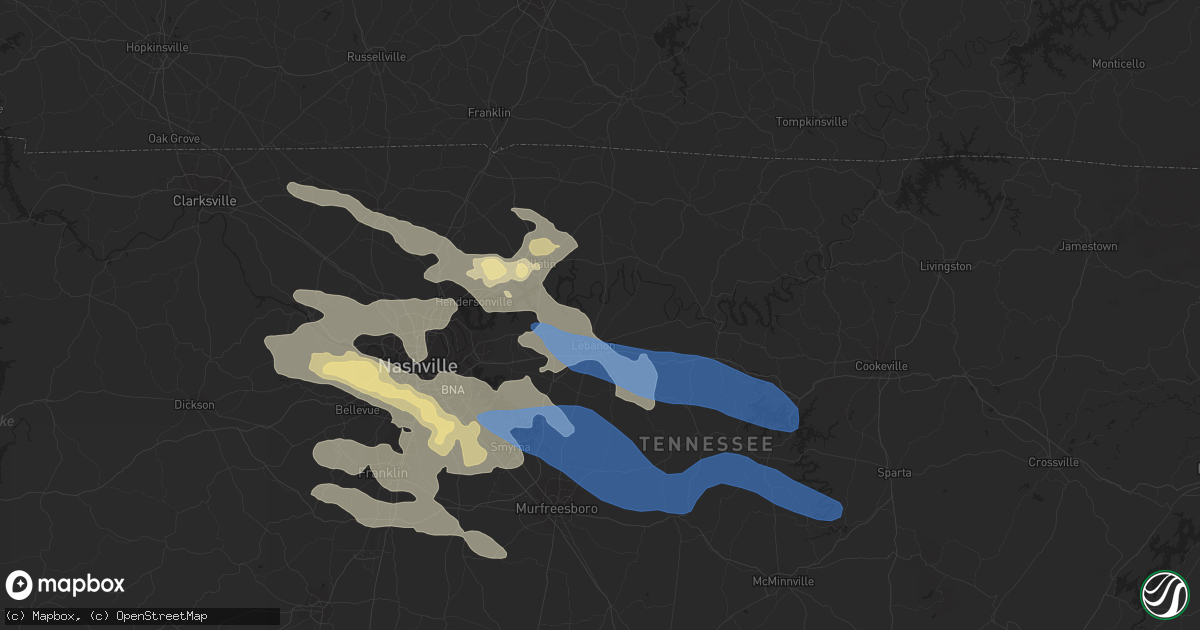 Hail map in Lebanon, TN on August 13, 2019