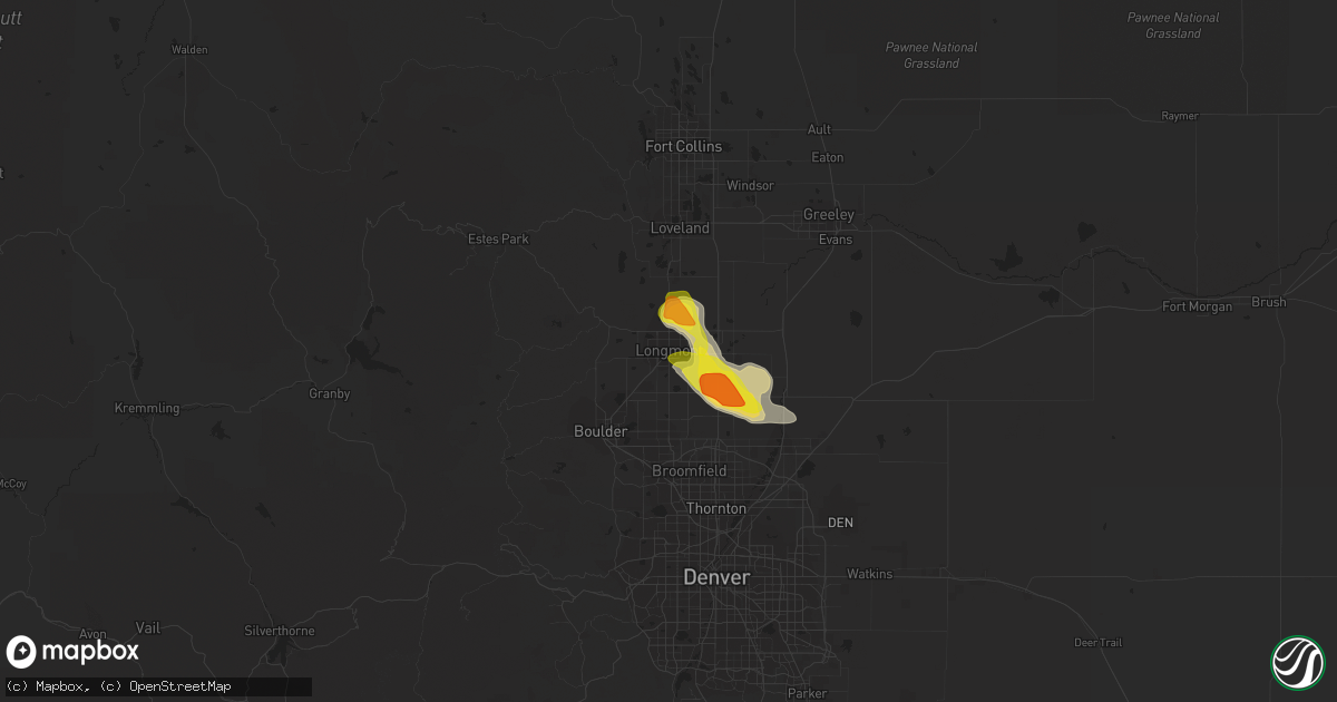 Hail map in Longmont, CO on August 13, 2019