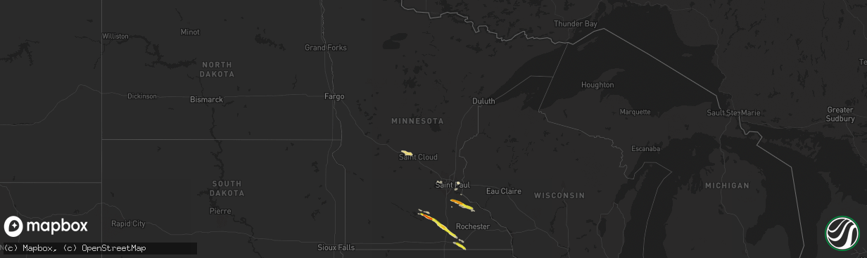 Hail map in Minnesota on August 13, 2019