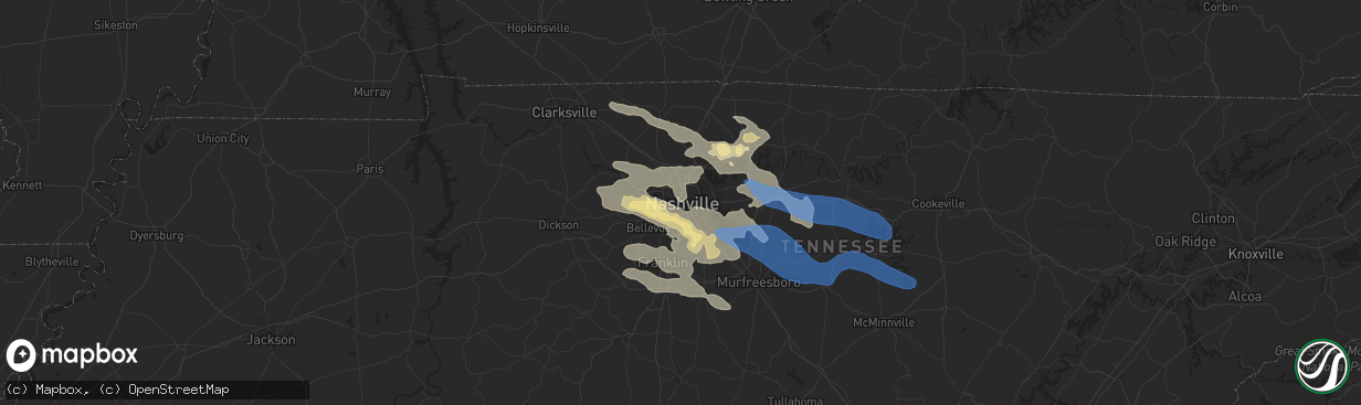 Hail map in Nashville, TN on August 13, 2019