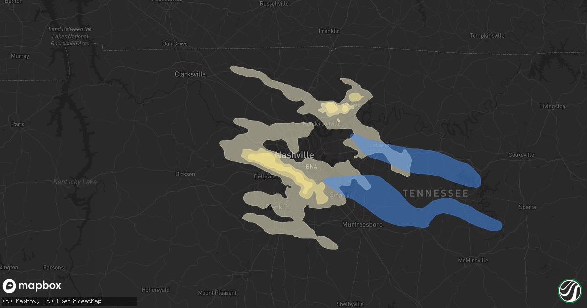 Hail map in Nashville, TN on August 13, 2019