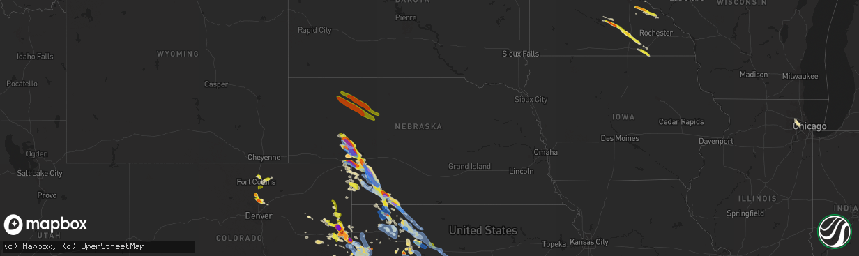 Hail map in Nebraska on August 13, 2019