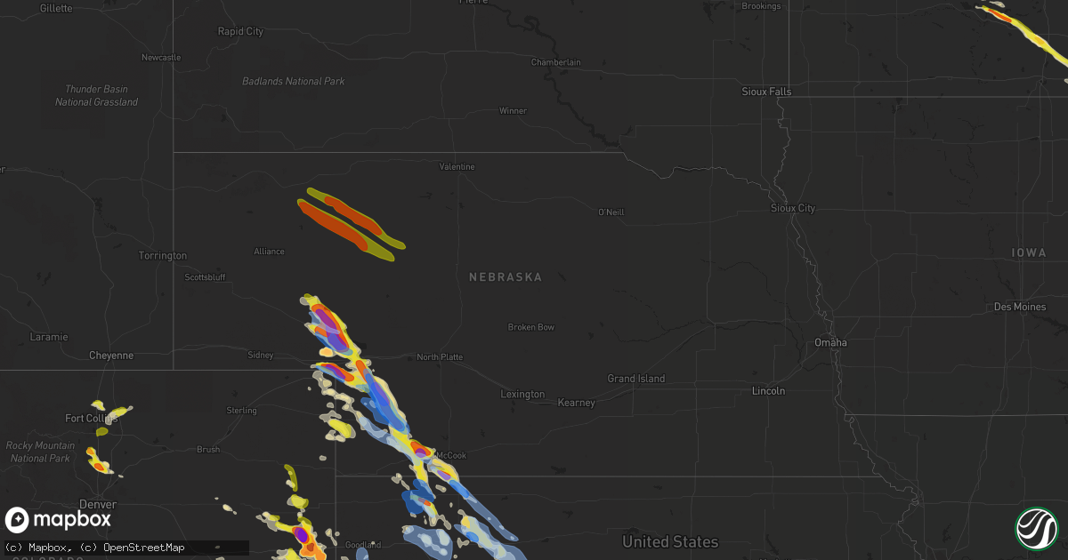 Hail map in Nebraska on August 13, 2019